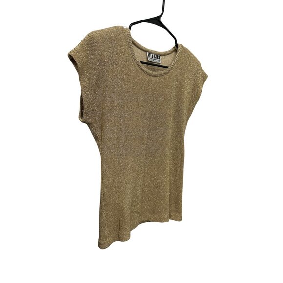 City Girl Sport Small Gold Sparkle Knit Cap Sleeve Top Shimmer Metallic Holiday - Picture 3 of 7